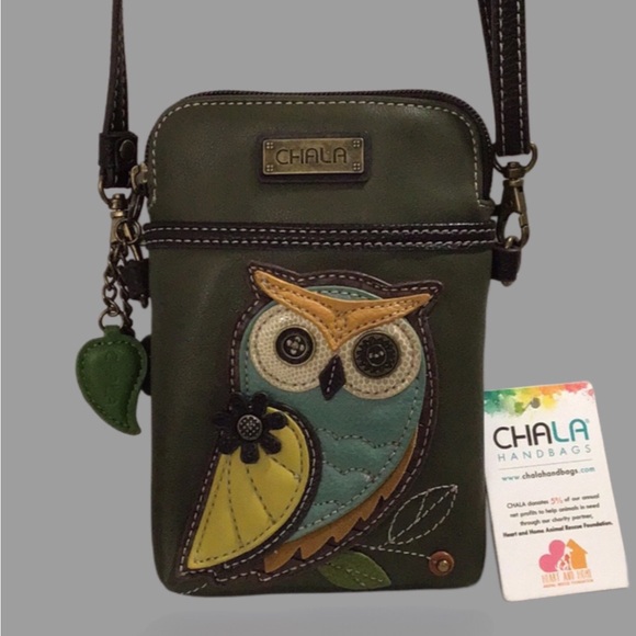 New CHALA Owl Vegan Leather Convertible Dark Green Bag with 2 Straps - Picture 3 of 14